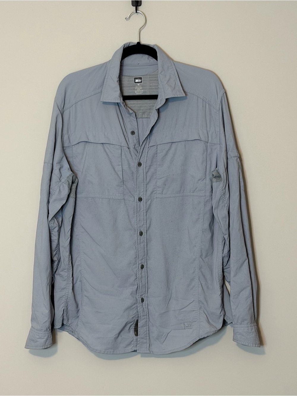 REI Sahara Men’s Blue Gray Long Sleeve Hiking Shirt Size M NWOT